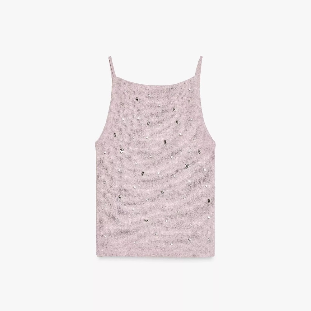 NW/OT Zara Light Pink Jewel Open Back Knit Top